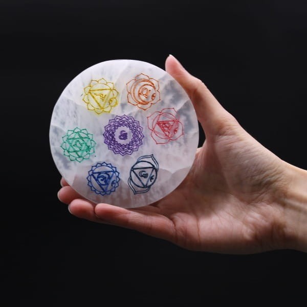 Średnia Okrągła Płytka Selenitowa 10 cm Czakra (kolor)_.jpeg