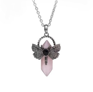 Naszyjnik Kwarc Różowy i metalowa ważka