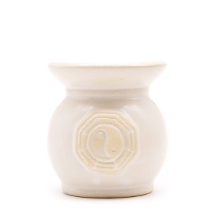 Mały Biały Kominek Zapachowy z Symbolem Yin Yang