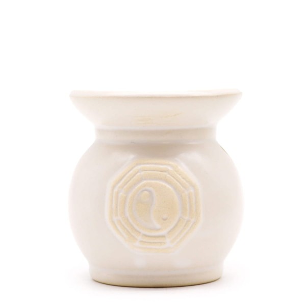 Mały Biały Kominek Zapachowy z Symbolem Yin Yang.jpeg