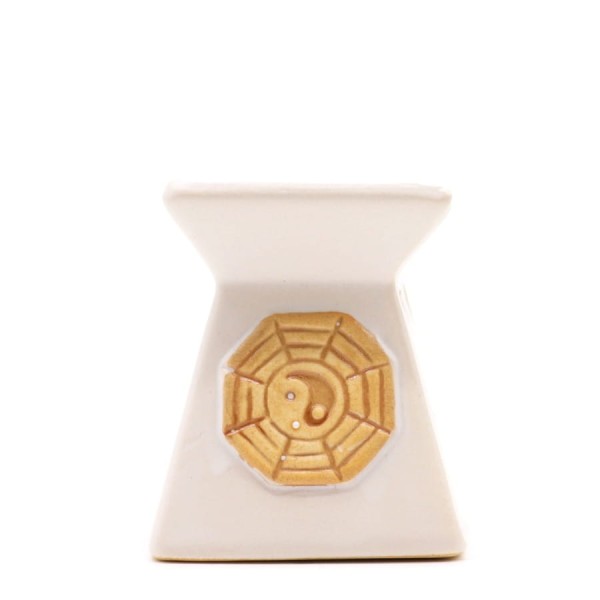 Mały Biały Kwadratowy Kominek Zapachowy z Symbolem Yin Yang.jpeg