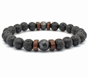 Bransoletka Męska Labradoryt + Lawa Wulkaniczna + Drewno