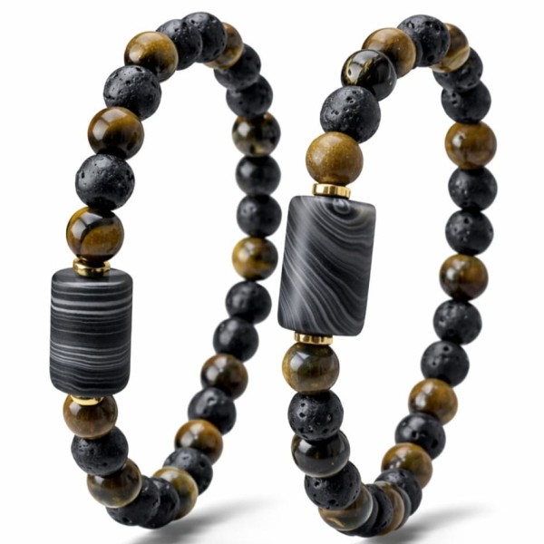 Bransoletka Męska Siła i Odwaga Sardonyks Lawa i Tygrysie Oko.jpg