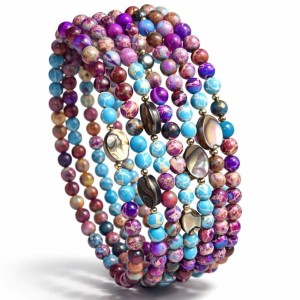 Bransoletka Jaspis Cesarski i Muszla Paua Tęczowa