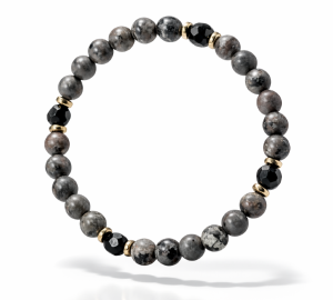 Bransoletka męska Kamień Prawdy Yooperlit UV + Czarny Turmalin złota