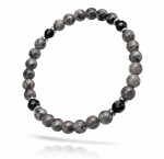 Bransoletka męska Kamień Prawdy Yooperlit UV + Czarny Turmalin srebrna