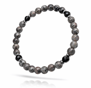Bransoletka męska Kamień Prawdy Yooperlit UV + Czarny Turmalin srebrna