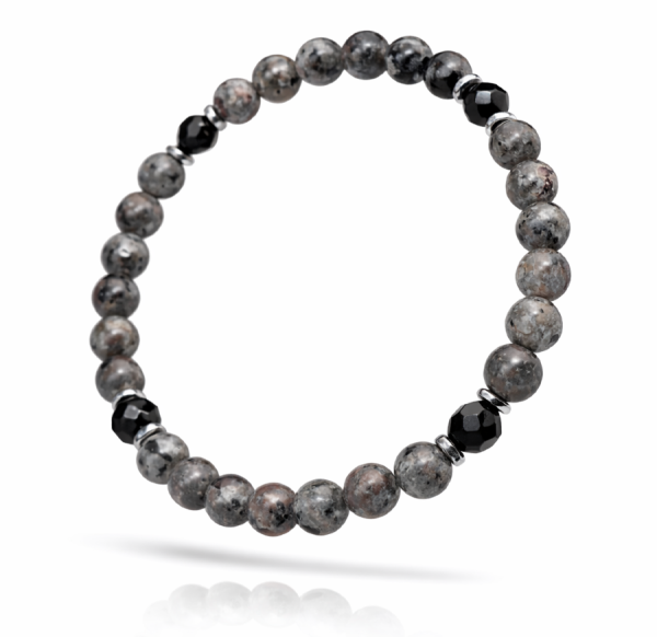 Bransoletka męska Kamień Prawdy Yooperlit UV + Czarny Turmalin srebrna.png